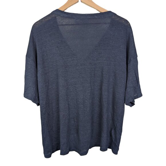 H Halston | 100% Linen Button Up Short Sleeve Shirt | Navy Blue | Large - Picture 2 of 8